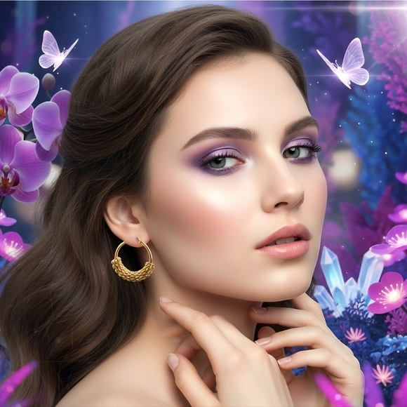 Boho Chic Textured Minimalist Hoop Earrings 18K Gold Plated Stainless Steel - Picture 6 of 16